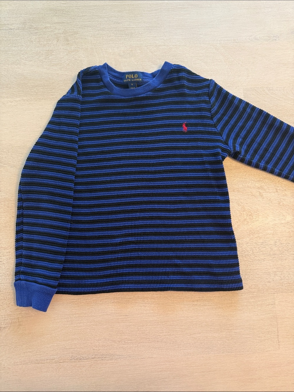 Polo by Ralph Lauren Blue & Black Striped Long Sleeve Tee with Red Pony